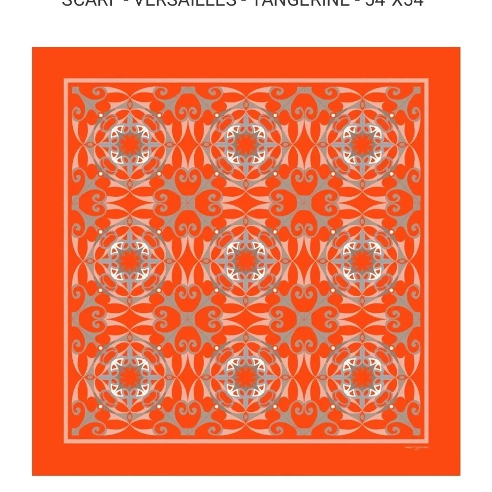 Anne Touraine Paris XL silk chiffon scarf- Versailles tangerine 54x54 retail$280